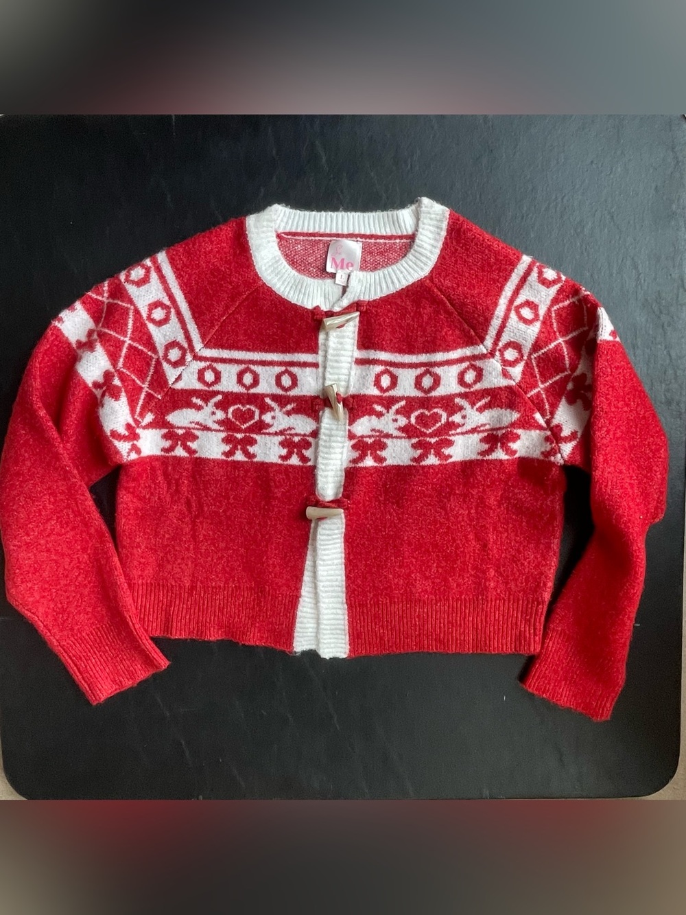 So Me Red and White Toggle Cropped Knit Cardigan